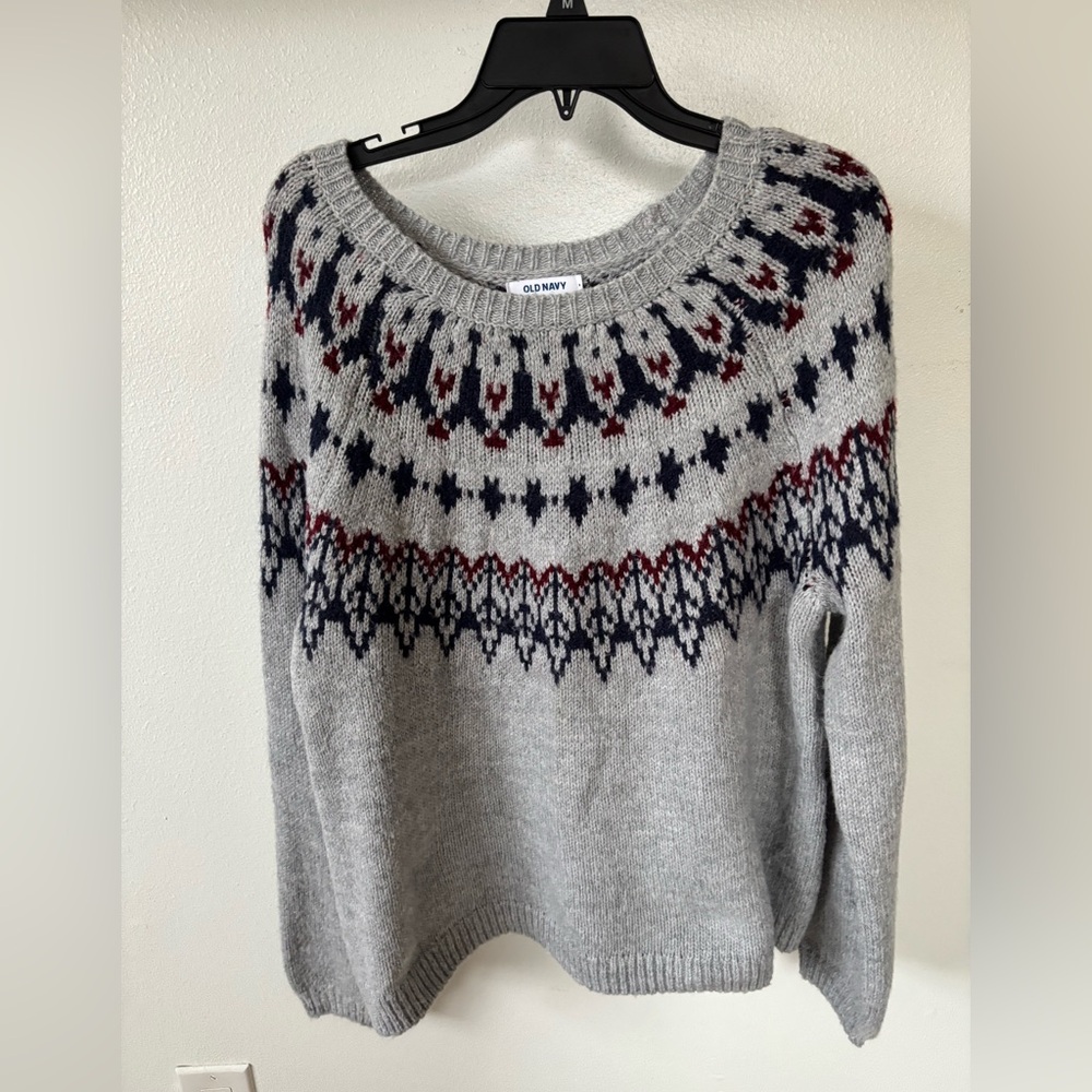 Old Navy Gray and Navy Patterned Women's Sweater Size L